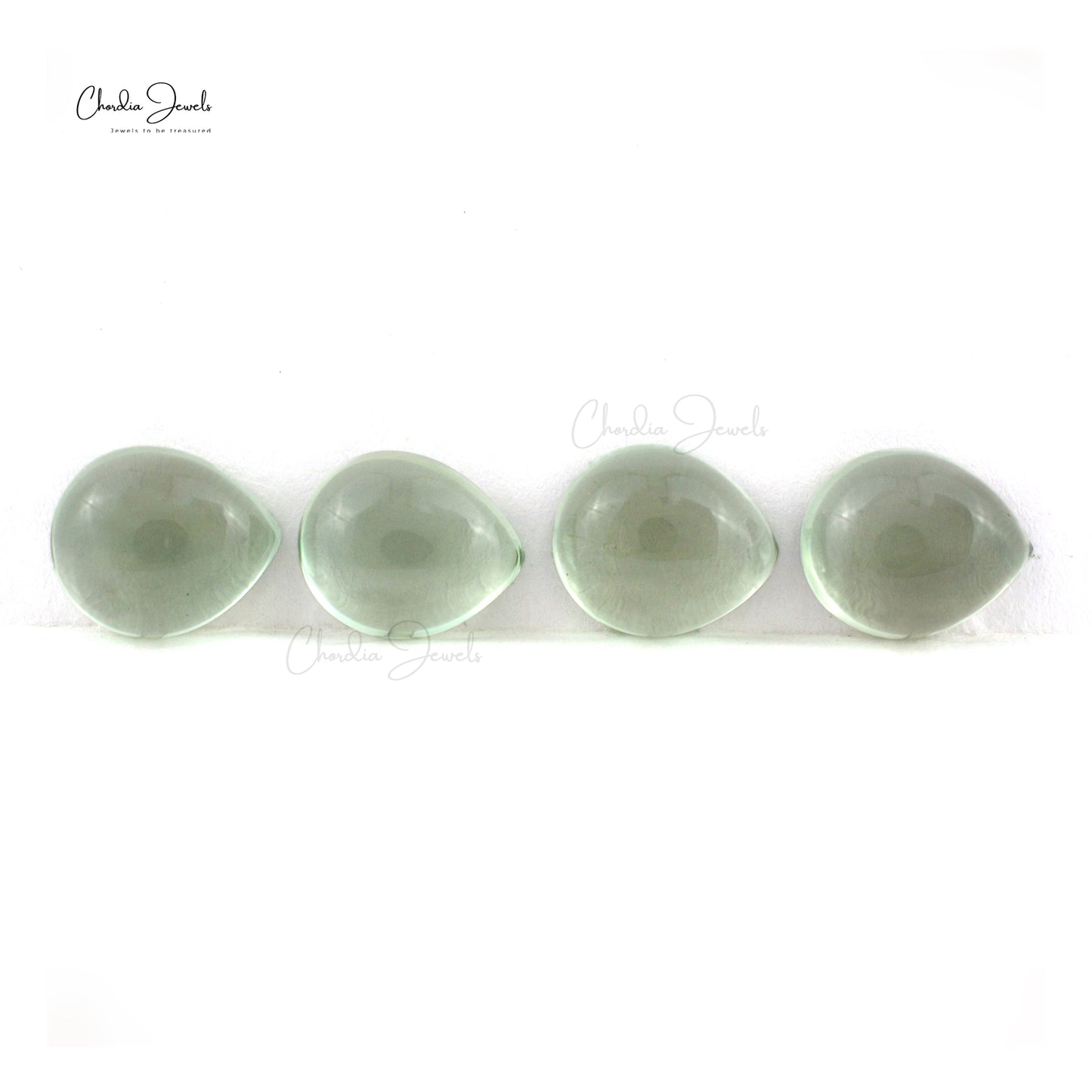 Natural Green Amethyst 12x10mm Pear Cabochon Loose Stone Lot for Jewelry, 4 Piece