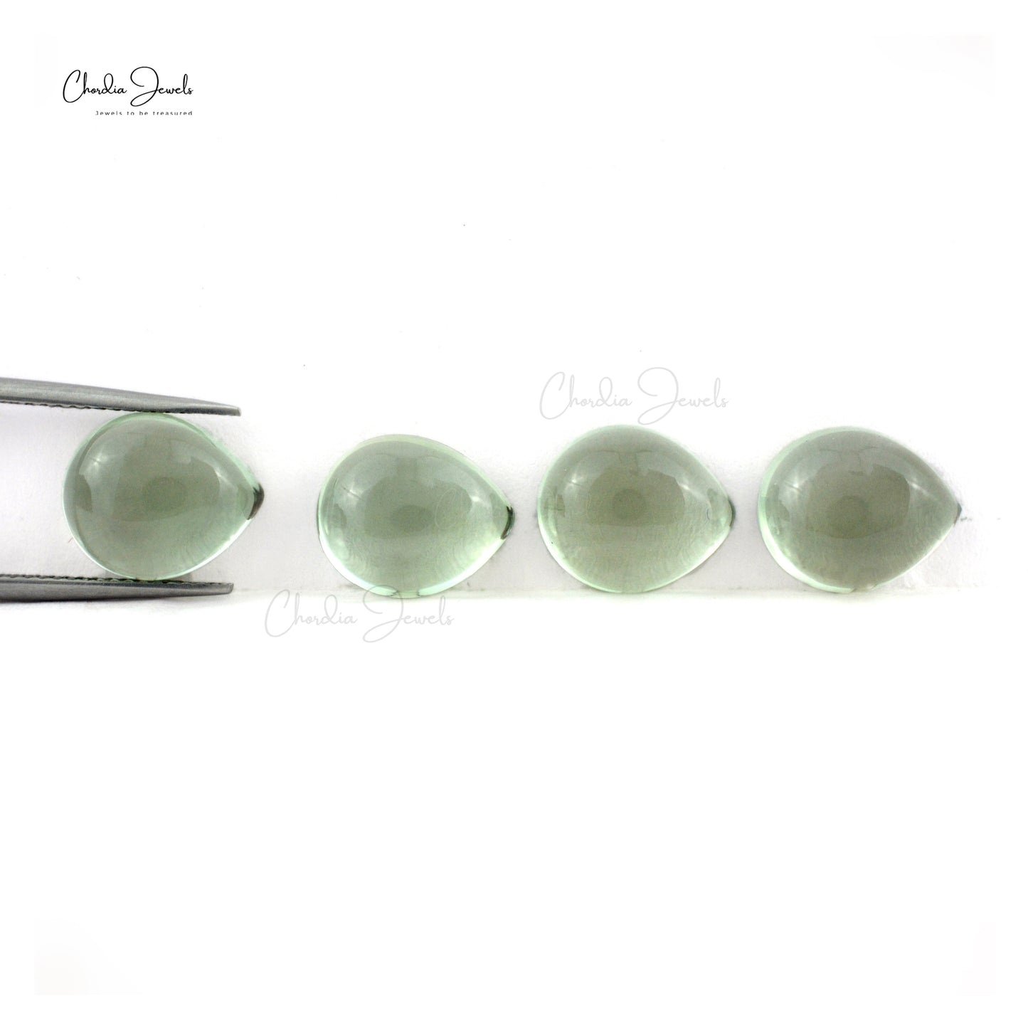 Natural Green Amethyst 12x10mm Pear Cabochon Loose Stone Lot for Jewelry, 4 Piece