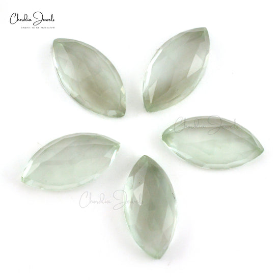 Semi Precious Green Amethyst Marquise Rose Cut 8.40 Ct Loose Stone Lot, 5 Piece