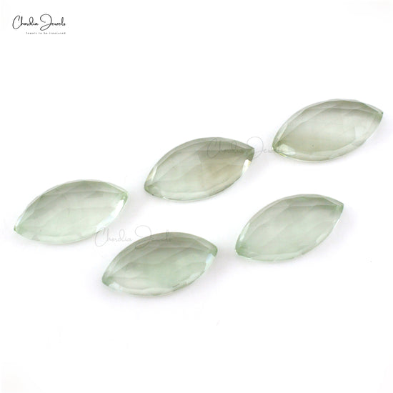 Semi Precious Green Amethyst Marquise Rose Cut 8.40 Ct Loose Stone Lot, 5 Piece