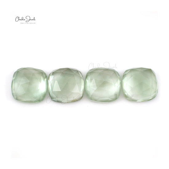 AAA Quality Cushion Rose Cut 10mm Green Amethyst Loose Stone For Jewelry, 4 Piece