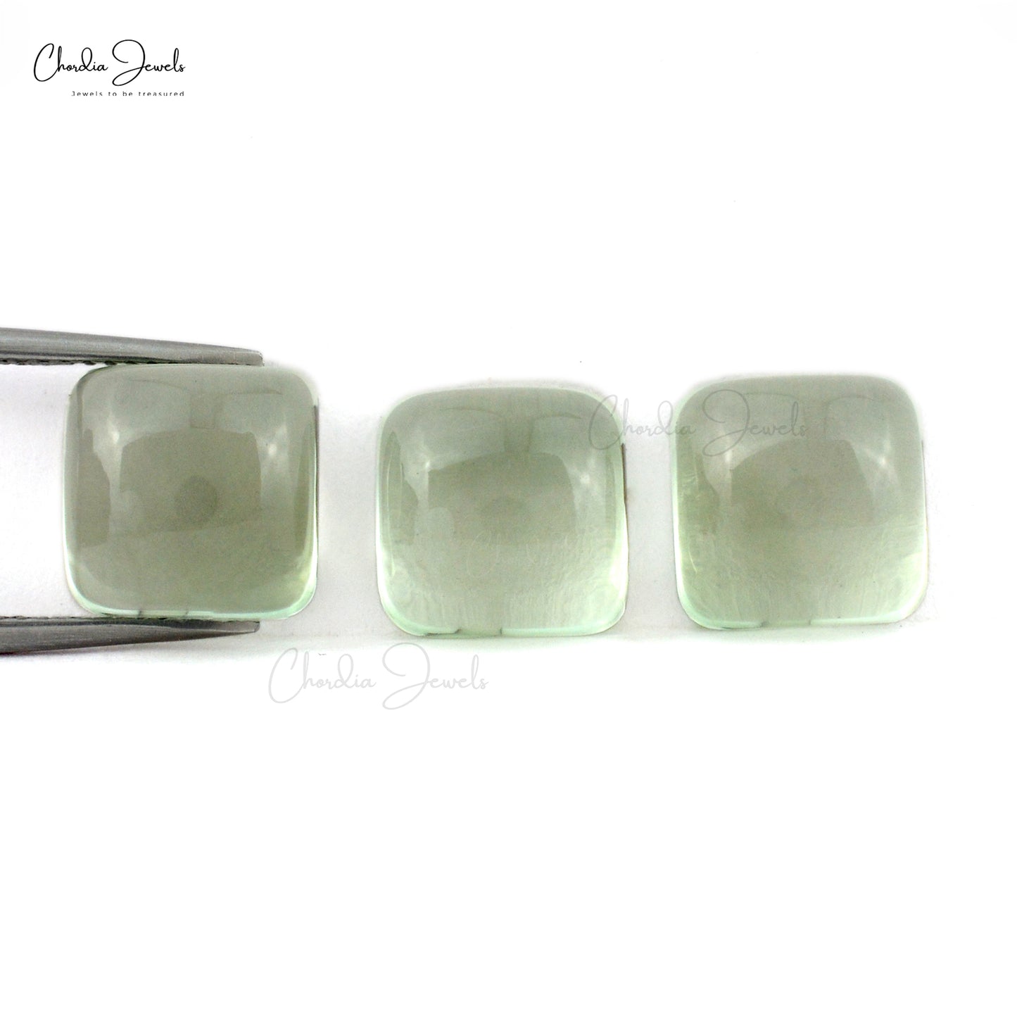 Genuine Green Amethyst 10mm Square Cabochon Loose Stones For Sale, 3 Piece