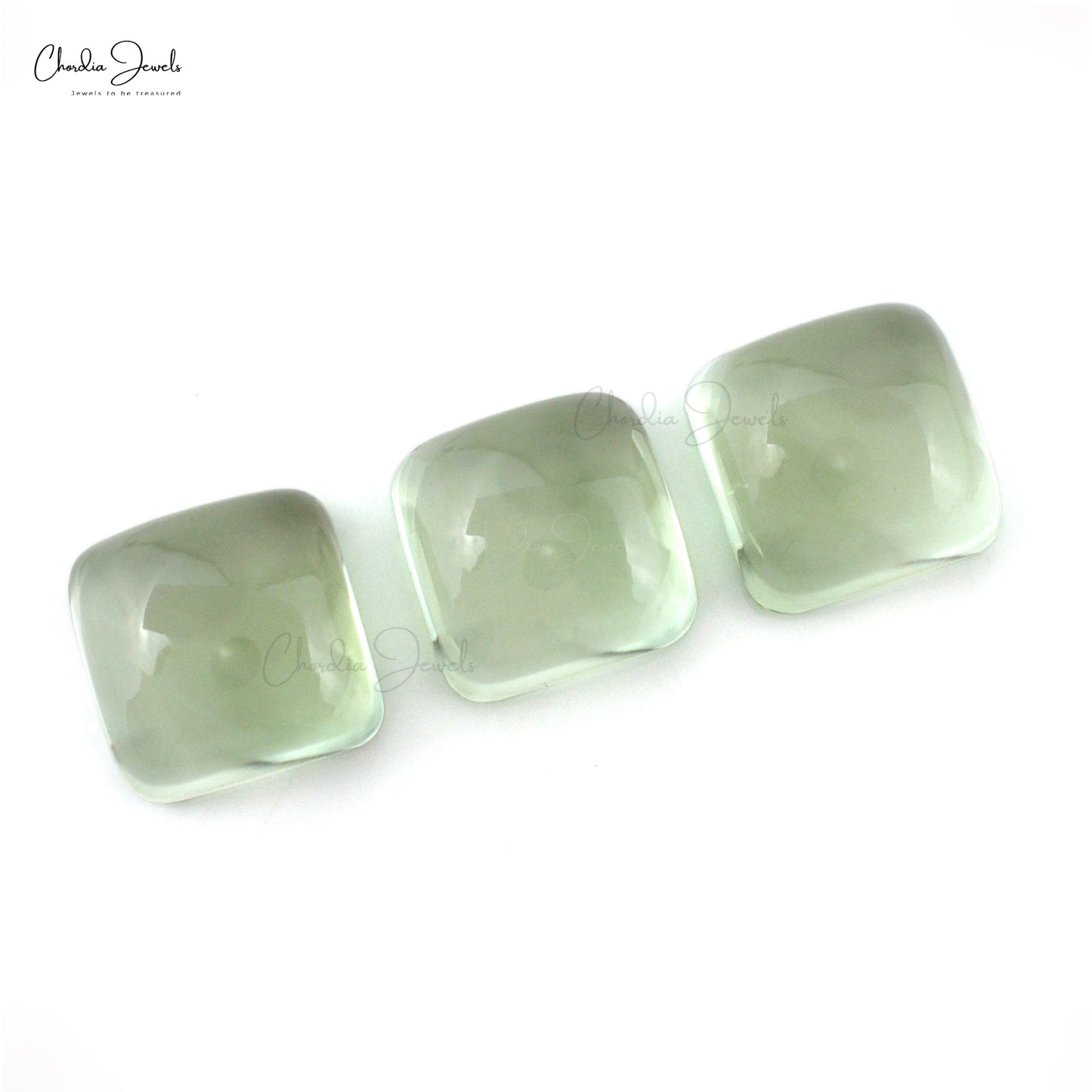 Genuine Green Amethyst 10mm Square Cabochon Loose Stones For Sale, 3 Piece