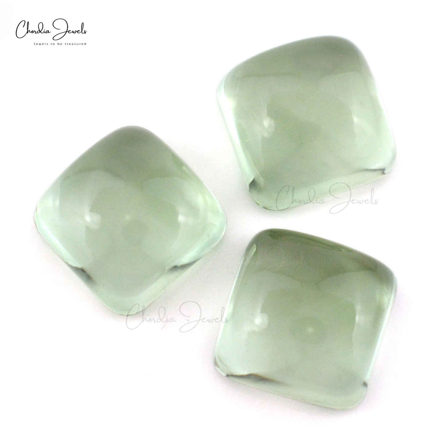 Genuine Green Amethyst 10mm Square Cabochon Loose Stones For Sale, 3 Piece