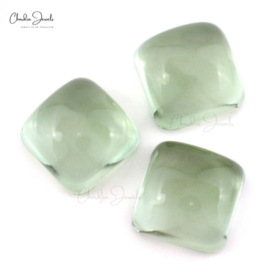 Genuine Green Amethyst 10mm Square Cabochon Loose Stones For Sale, 3 Piece