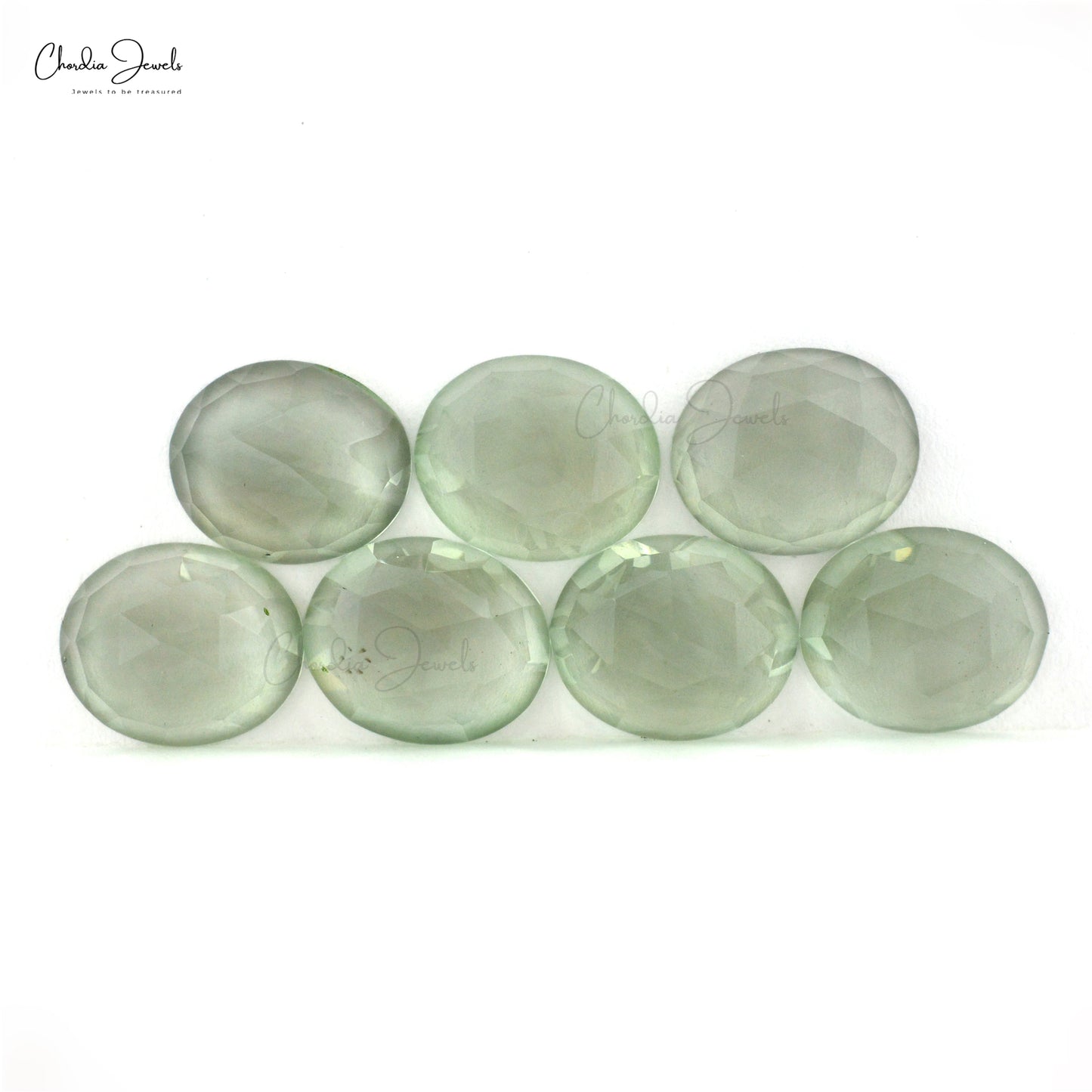 Natural Loose Gemstone Green Amethyst 12x10mm Oval Rose Cut Stone Lot, 7 Piece