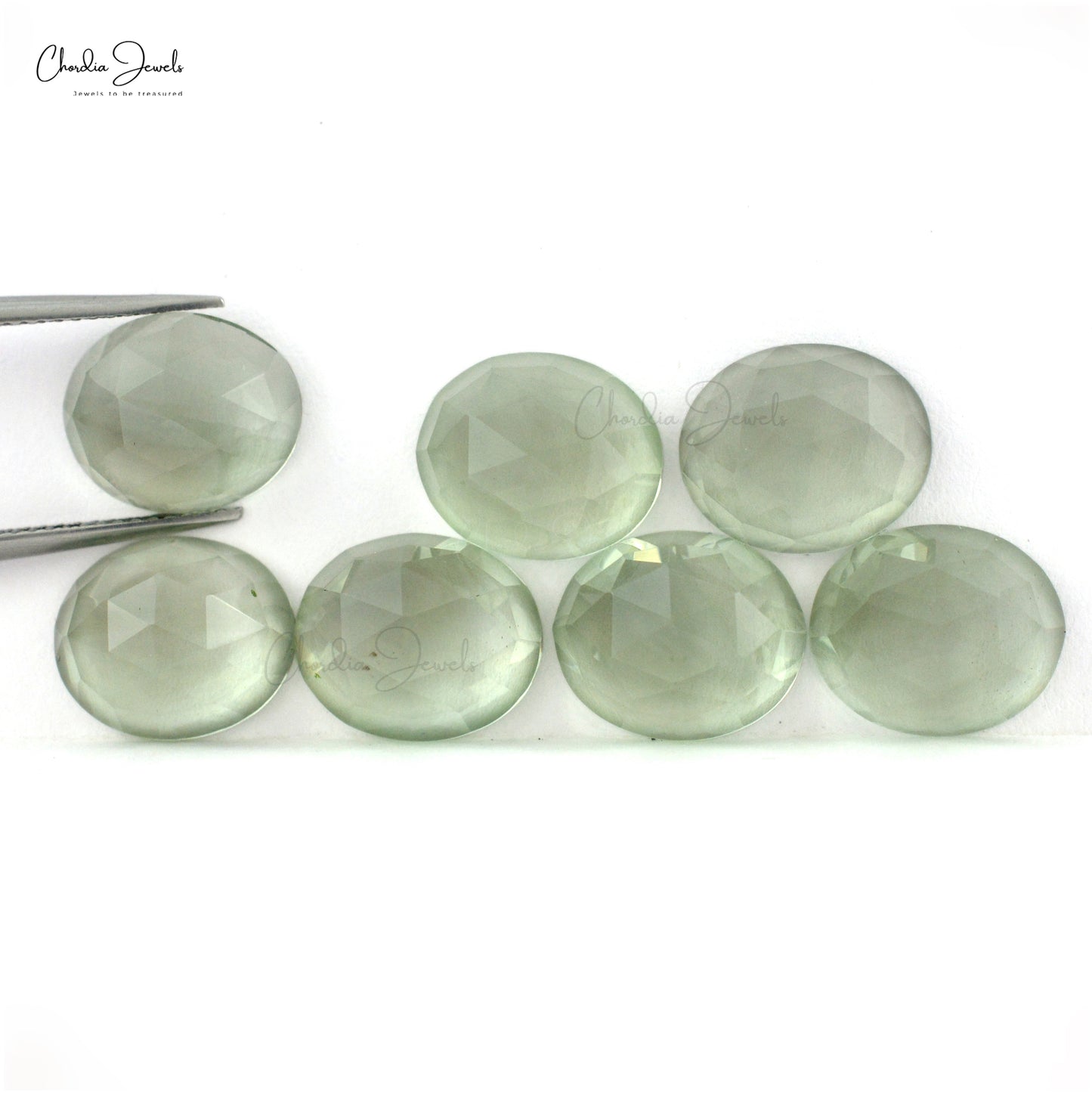 Natural Loose Gemstone Green Amethyst 12x10mm Oval Rose Cut Stone Lot, 7 Piece