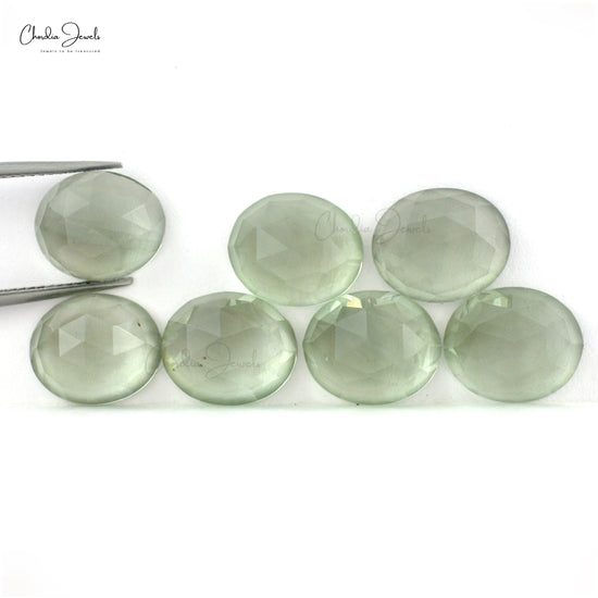 Natural Loose Gemstone Green Amethyst 12x10mm Oval Rose Cut Stone Lot, 7 Piece