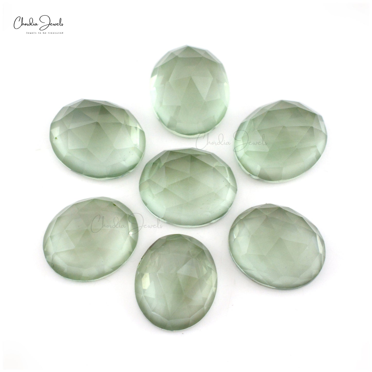 Natural Loose Gemstone Green Amethyst 12x10mm Oval Rose Cut Stone Lot, 7 Piece