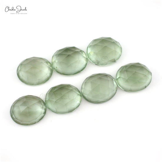 Natural Loose Gemstone Green Amethyst 12x10mm Oval Rose Cut Stone Lot, 7 Piece