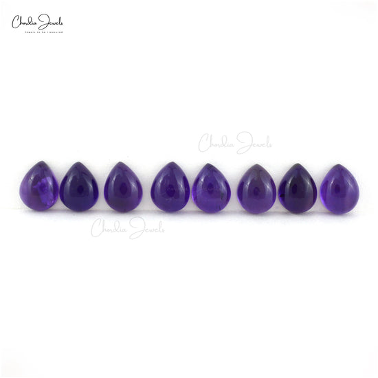 Natural Amethyst Pear Cabochon 10x8mm Loose Gemstones Lot For Jewelry Making, 8 Piece