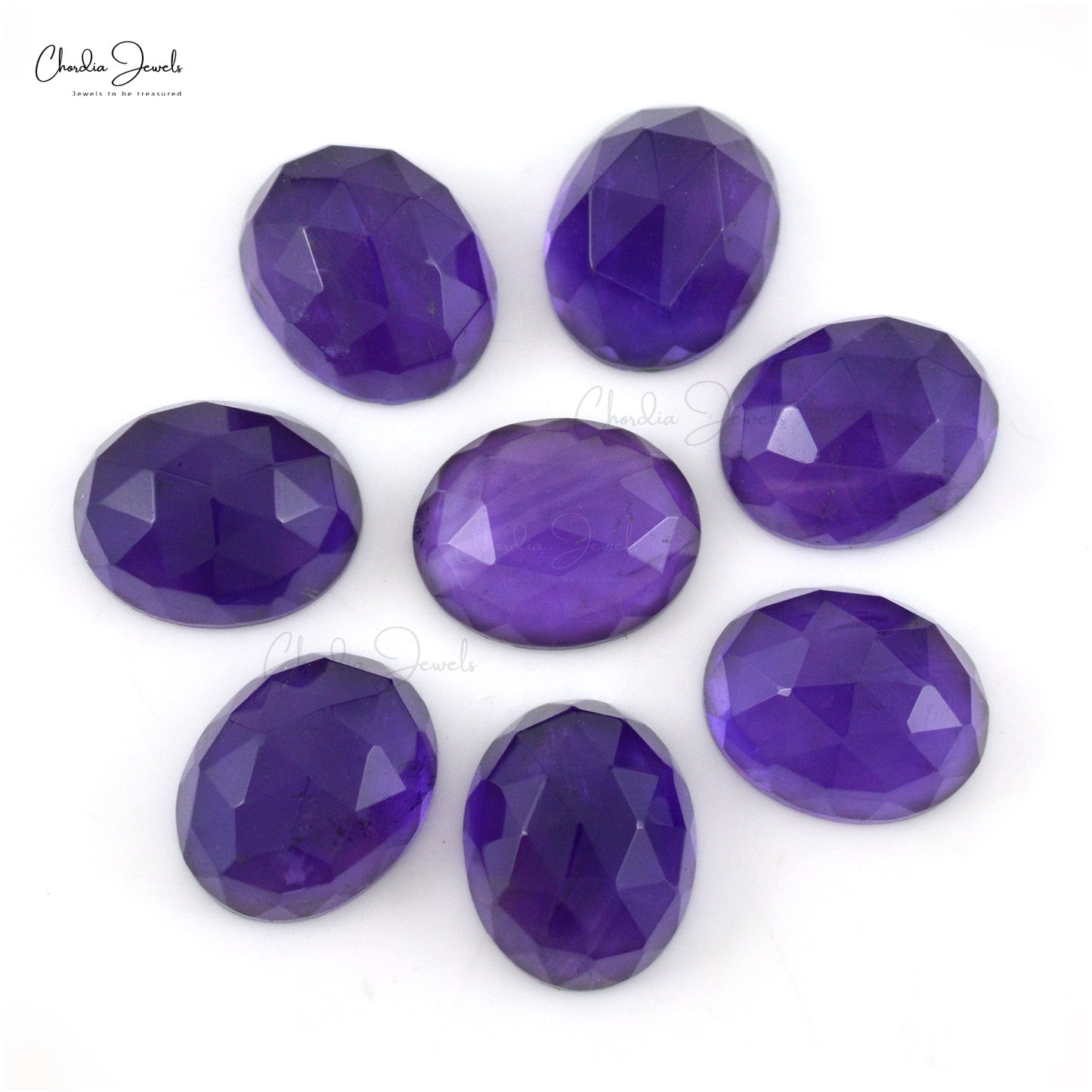 Natural Loose Gemstone Amethyst 10x8 Oval Rose Cut Stone for Necklace, 8 Piece