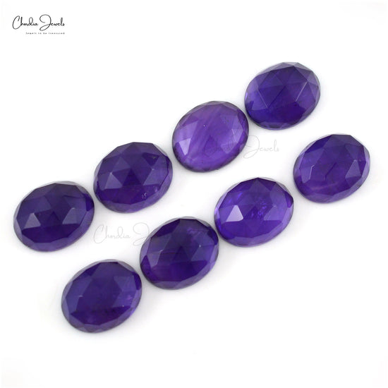 Natural Loose Gemstone Amethyst 10x8 Oval Rose Cut Stone for Necklace, 8 Piece