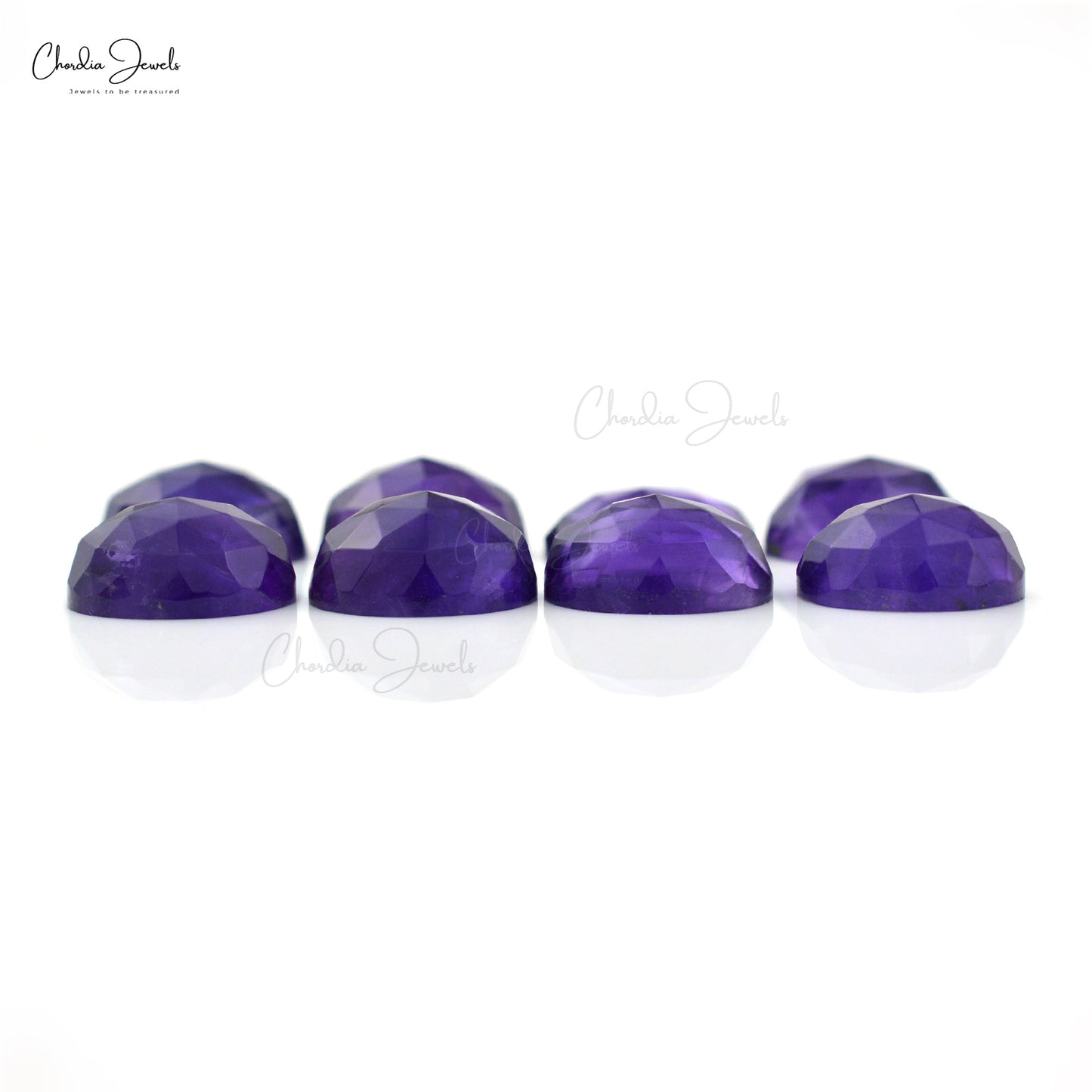 Natural Loose Gemstone Amethyst 10x8 Oval Rose Cut Stone for Necklace, 8 Piece