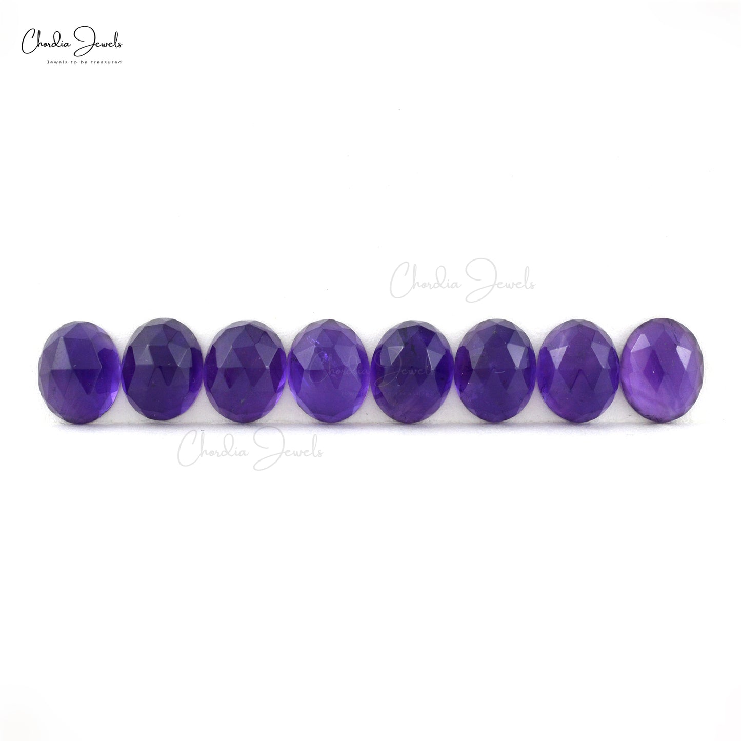 Natural Loose Gemstone Amethyst 10x8 Oval Rose Cut Stone for Necklace, 8 Piece