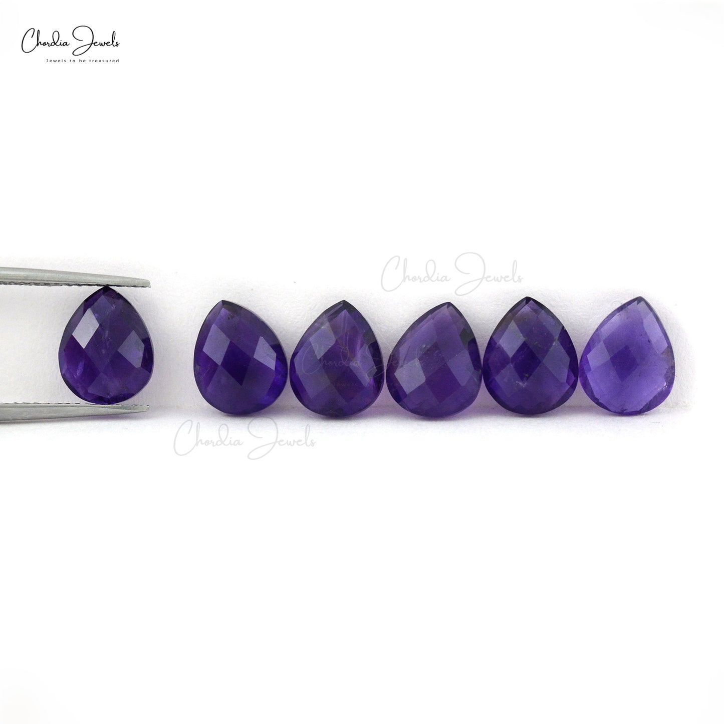 Delicate 14.48 Carat Amethyst Pear Briolette Faceted Loose Wholesale Gemstone Lot, 6 Piece