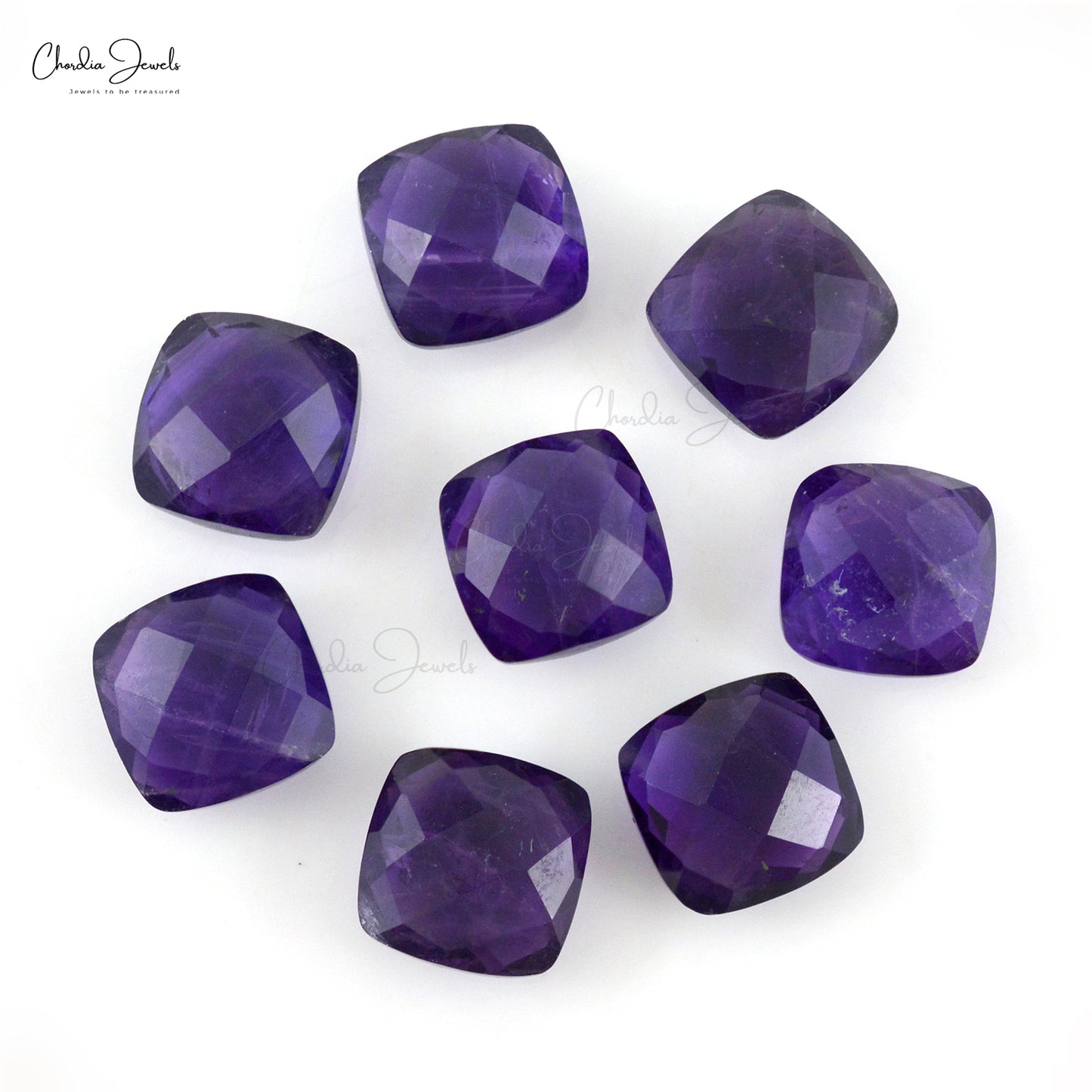 Natural African Amethyst 8mm Cushion Briolette Loose Gemstone For Jewelry Making, 8 Piece