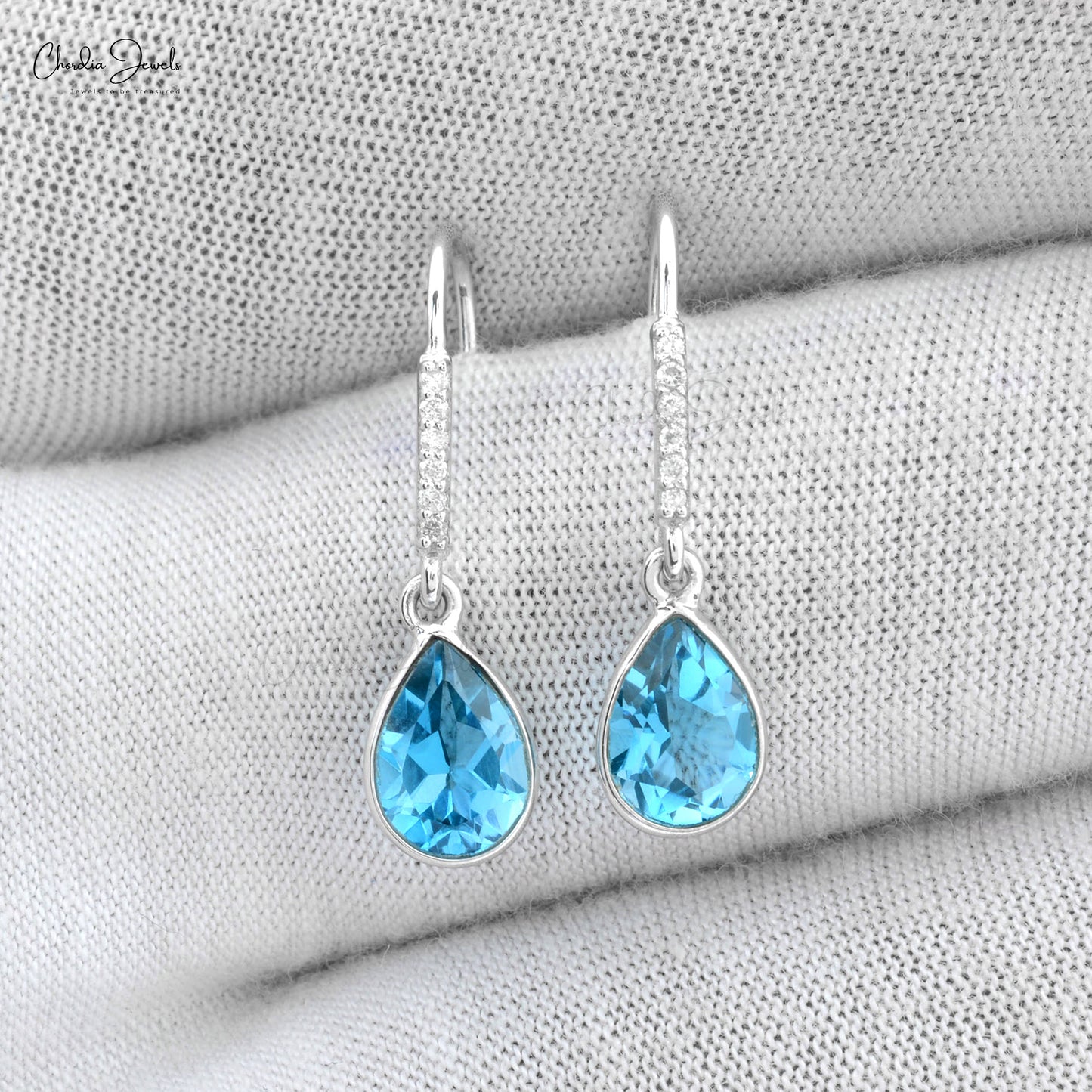 Blue Topaz Drop Dangle Earrings In Silver - Gleam Jewels