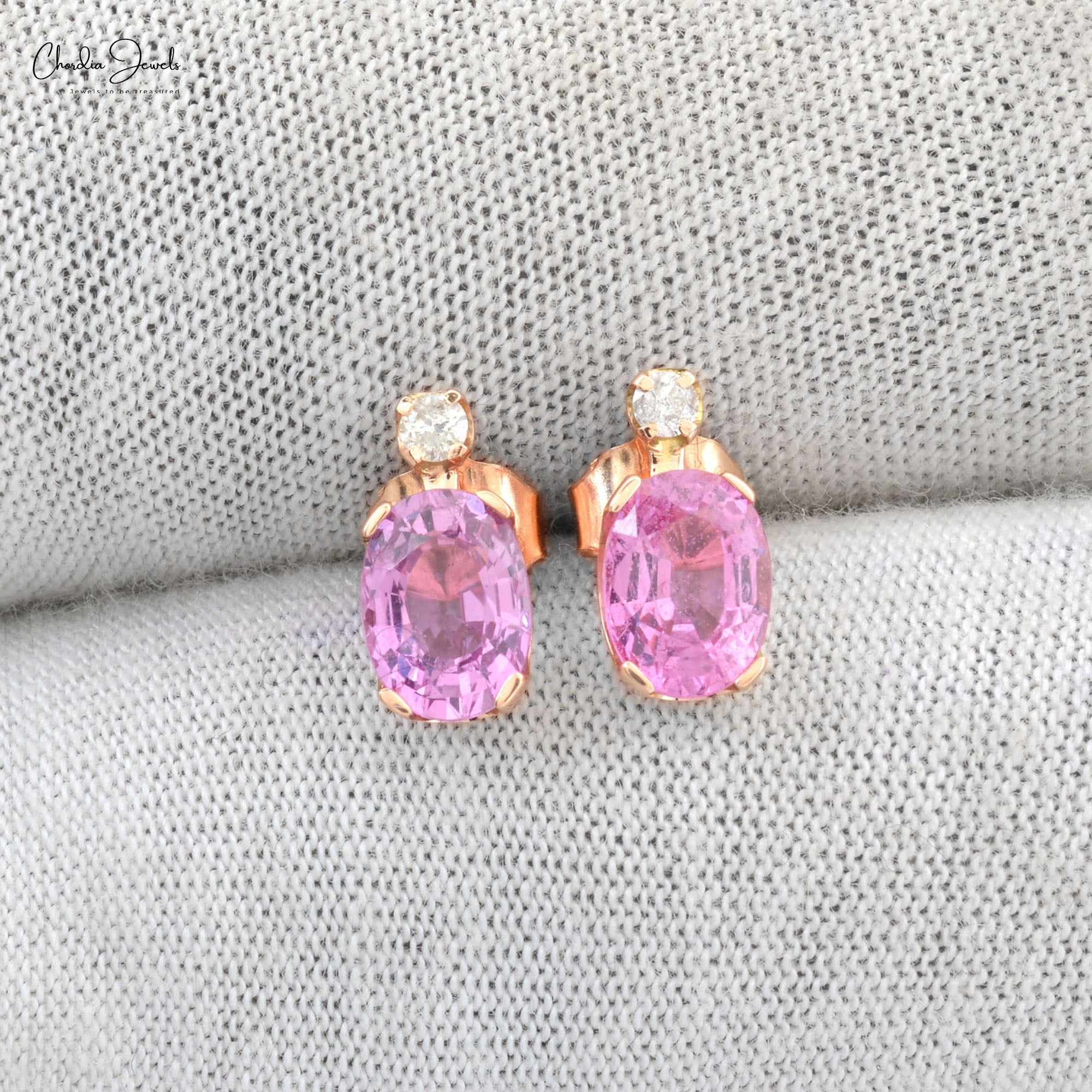 Oval Pink Sapphire Diamond Stud Earrings — J. Sampieri