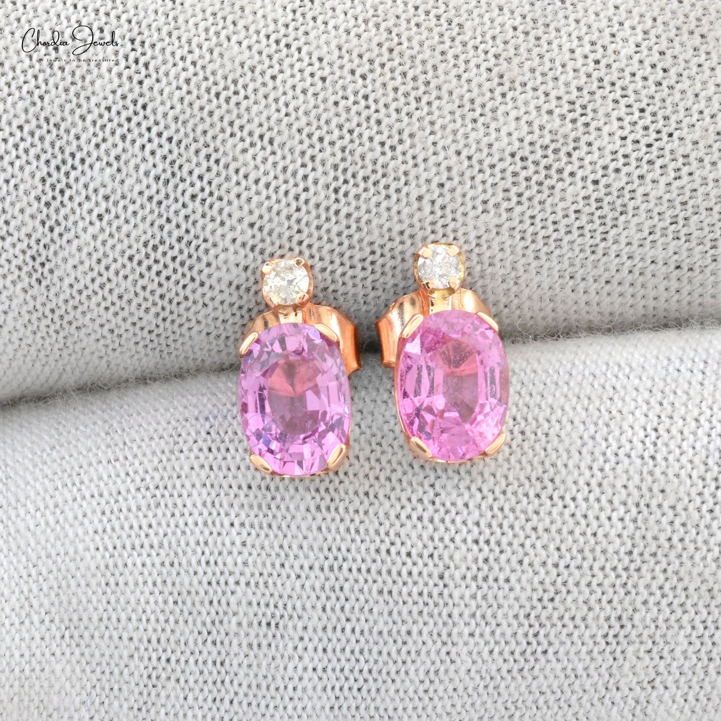 Buy Oval Cut 7x5mm Pink Sapphire Earrings in 14k Gold | Chordia Jewels