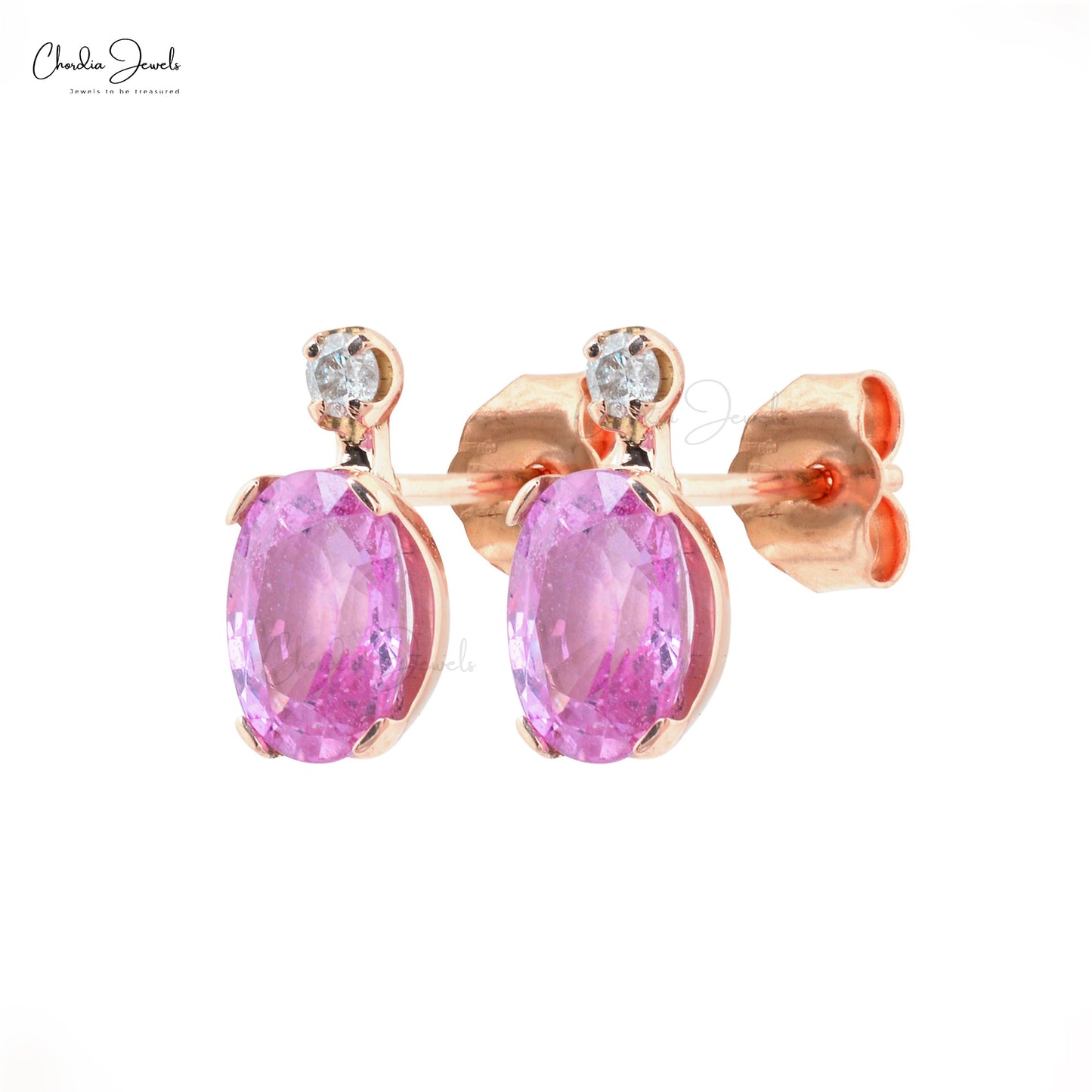 Buy Oval Cut 7x5mm Pink Sapphire Earrings in 14k Gold | Chordia Jewels