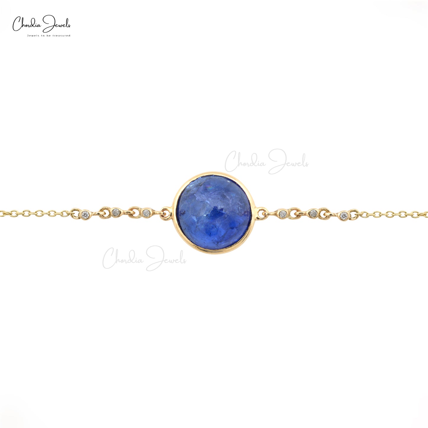 Seven Stone Chain Bracelet in 14k Yellow Gold Tanzanite Gemstone Diamond Bracelet