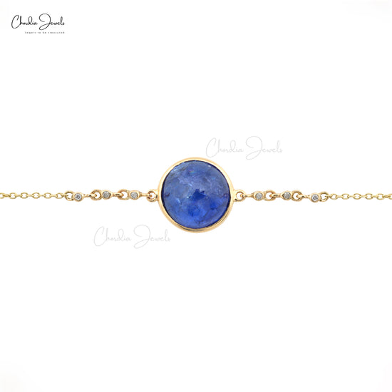 Seven Stone Chain Bracelet in 14k Yellow Gold Tanzanite Gemstone Diamond Bracelet