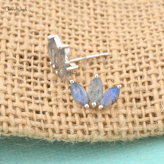 High Quality Marquise Cut Labradorite Semi Stone Studs Earrings In 925 Sterling Silver