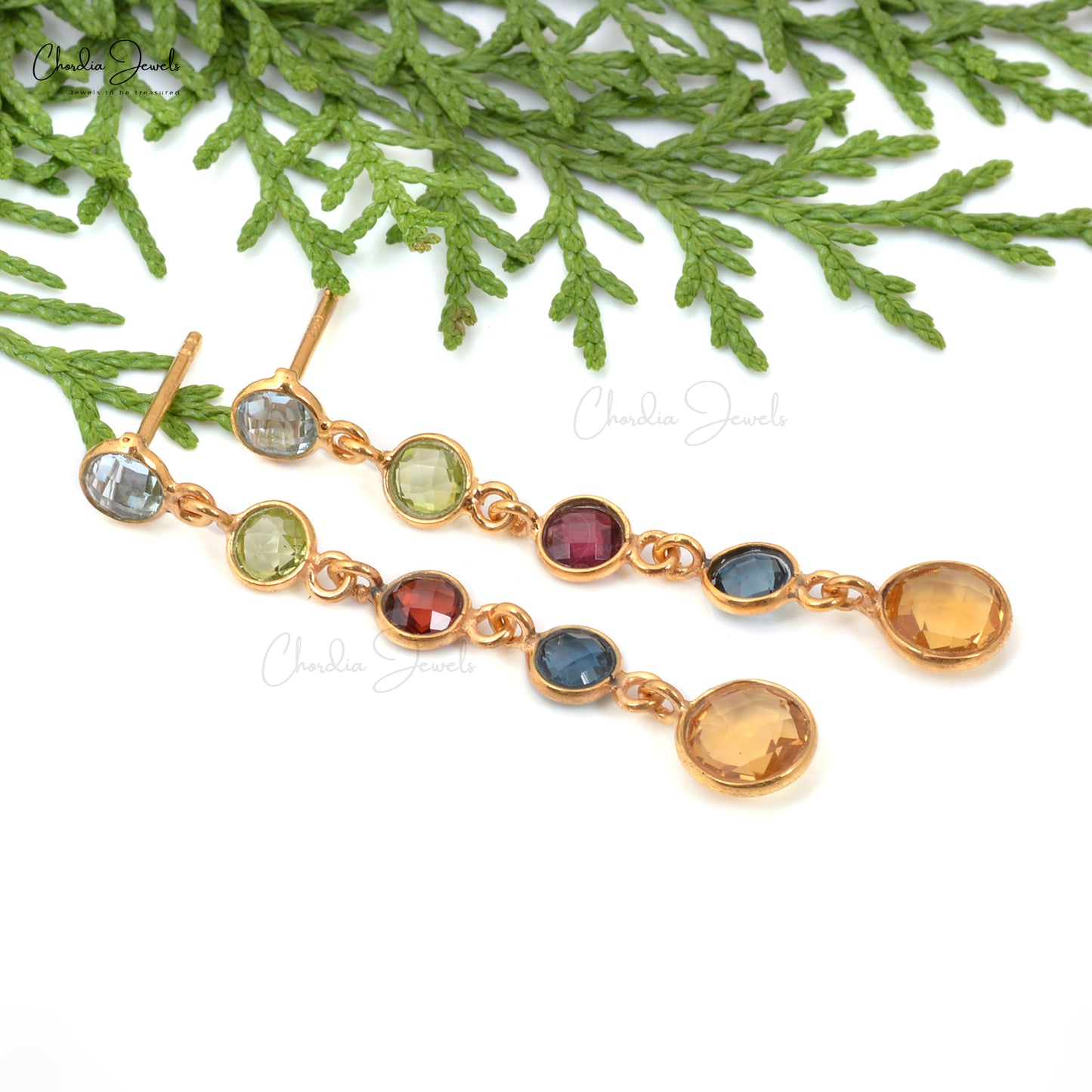 High Quality Multi Gemstone Both Side Faceted Dangle Earrings In 925 Sterling Silver