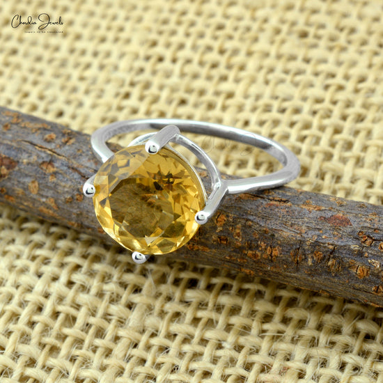 Single Gemstone 925 Silver Minimalist Ring With 3.41 Ct Citrine Solitaire Rings For Her