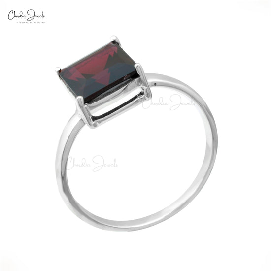 Square Single Stone Ring In 925 Sterling Silver Garnet 8mm Solitaire Rings For Her