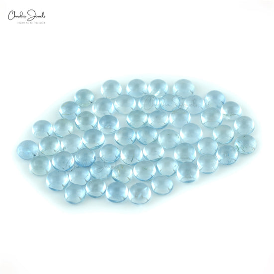 4X4MM Aquamarine Round Cabochon Loose Gemstone for Earrings, 54 Piece Lot