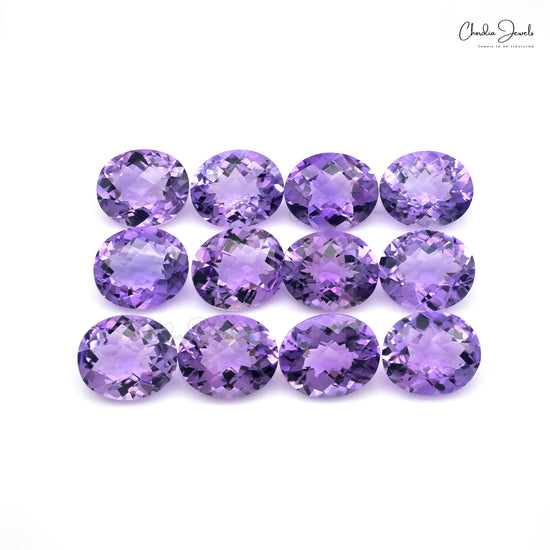 Semi Precious Amethyst 12x10mm Oval Cut Loose Stone Lot for Sale, 12 Piece