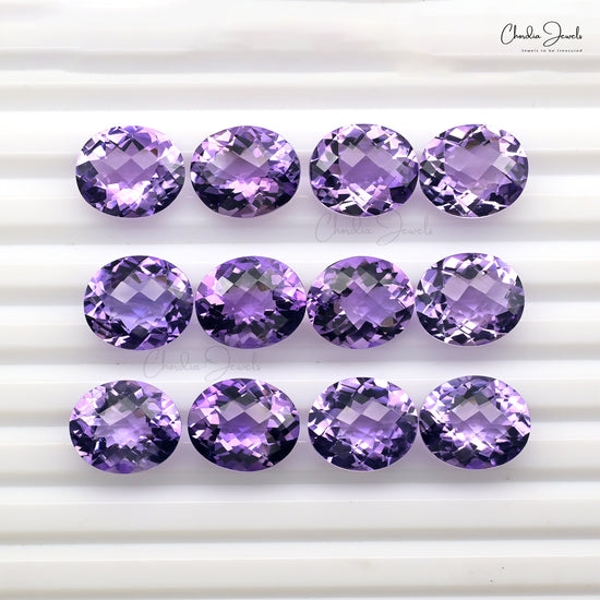 Semi Precious Amethyst 12x10mm Oval Cut Loose Stone Lot for Sale, 12 Piece