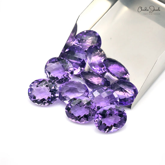 Semi Precious Amethyst 12x10mm Oval Cut Loose Stone Lot for Sale, 12 Piece