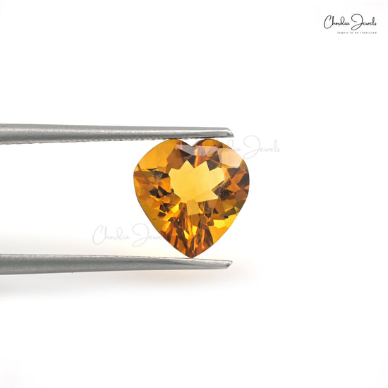 Heart Cut 10mm Citrine Semi Precious Loose Gemstone For Love Ring, 1 Piece