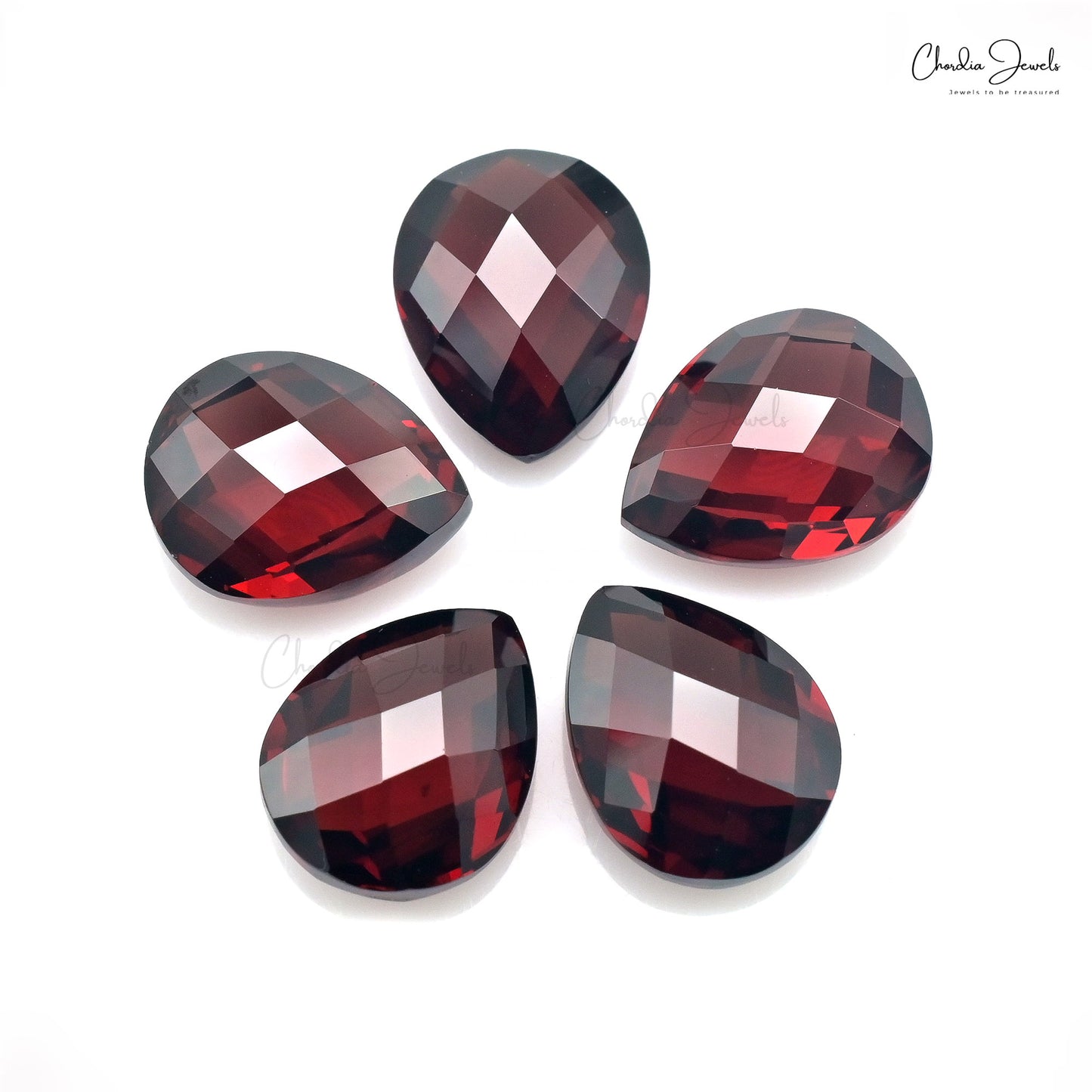 Semi Precious Red Garnet 10x8mm Pear Briolette Loose Stone for Gold Silver Jewelry, 5 piece