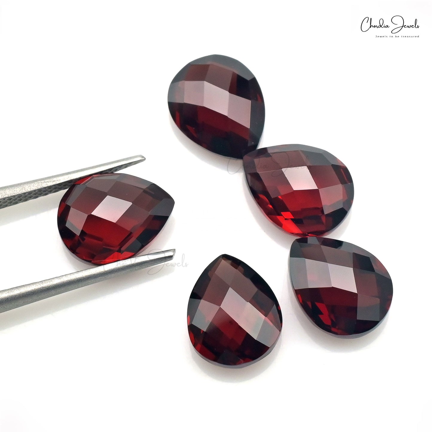 Semi Precious Red Garnet 10x8mm Pear Briolette Loose Stone for Gold Silver Jewelry, 5 piece