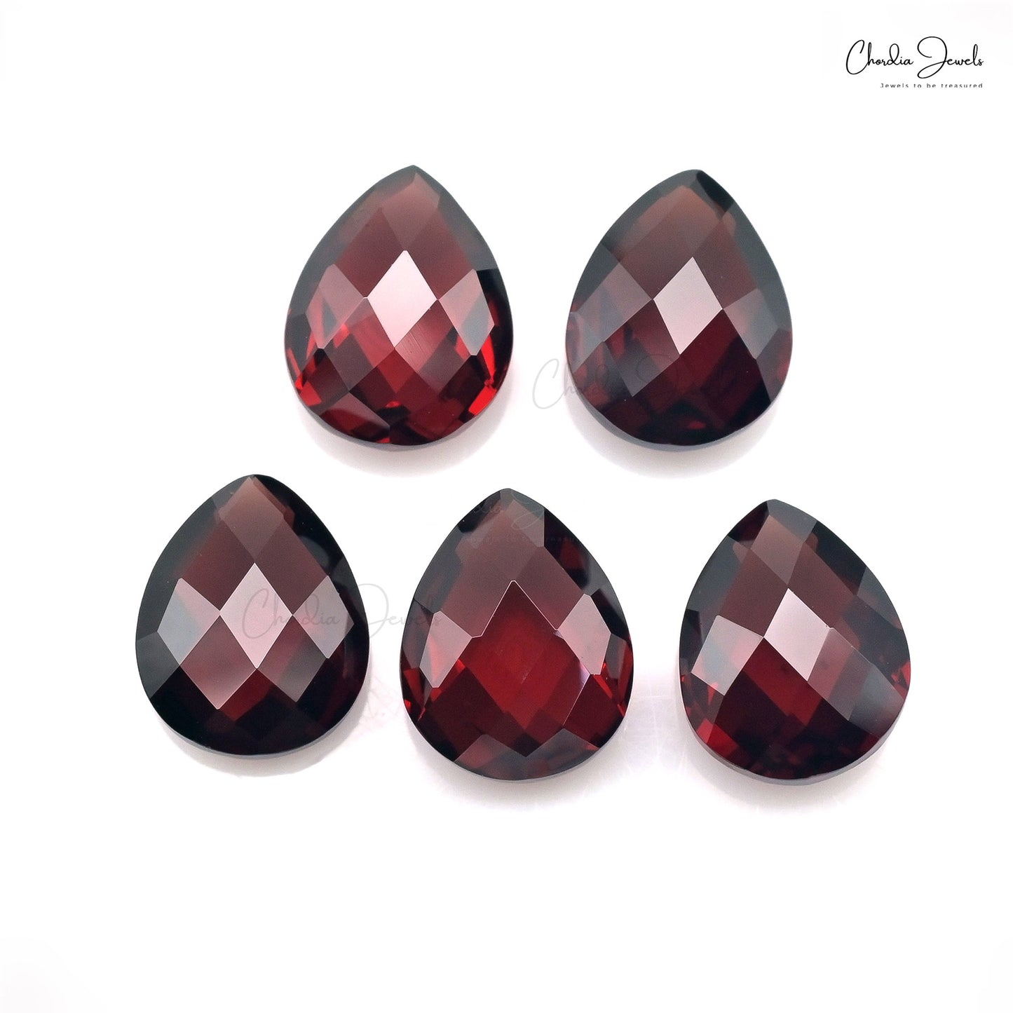 Semi Precious Red Garnet 10x8mm Pear Briolette Loose Stone for Gold Silver Jewelry, 5 piece