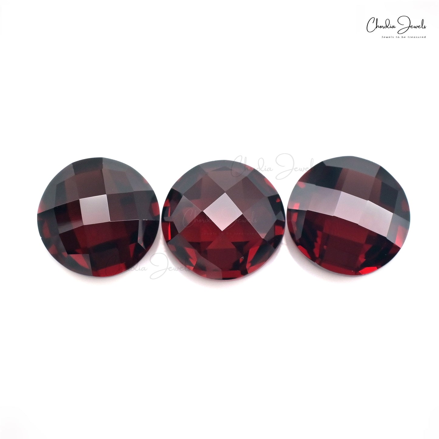 Natural Loose 10mm Round Garnet Both Side Faceted Gemstone for Ring, 3 Piece