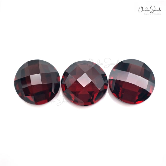 Natural Loose 10mm Round Garnet Both Side Faceted Gemstone for Ring, 3 Piece