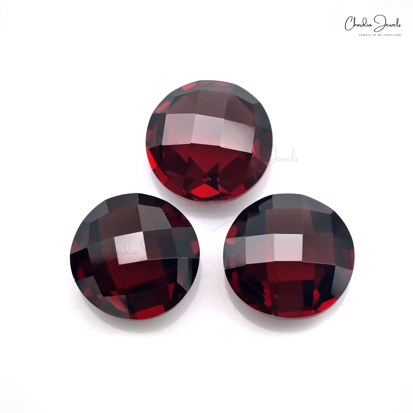 Natural Loose 10mm Round Garnet Both Side Faceted Gemstone for Ring, 3 Piece