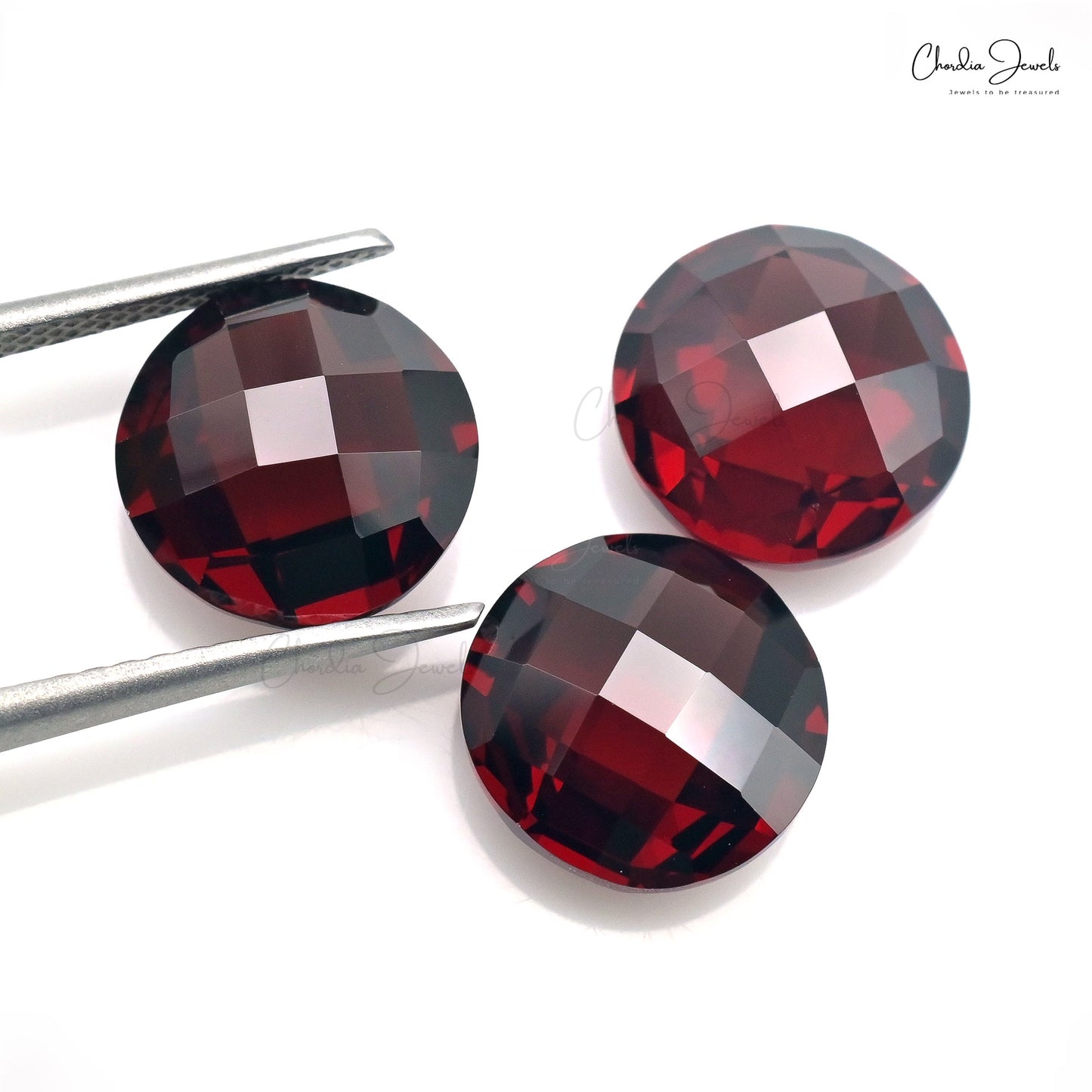 Natural Loose 10mm Round Garnet Both Side Faceted Gemstone for Ring, 3 Piece