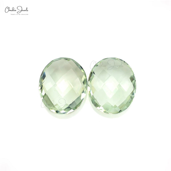 AAA Quality 7.5 Ct Green Amethyst Oval Briolette Loose Stone for Jewelry, 2 Piece