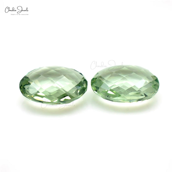 AAA Quality 7.5 Ct Green Amethyst Oval Briolette Loose Stone for Jewelry, 2 Piece