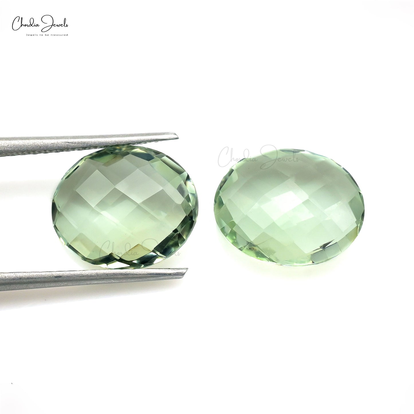 AAA Quality 7.5 Ct Green Amethyst Oval Briolette Loose Stone for Jewelry, 2 Piece