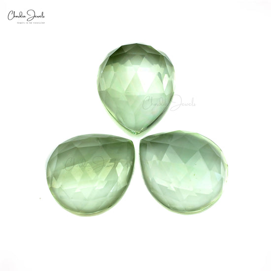 Pear Rose Cut Green Amethyst 12x10mm Loose Stones For Jewelry Making, 3 Piece