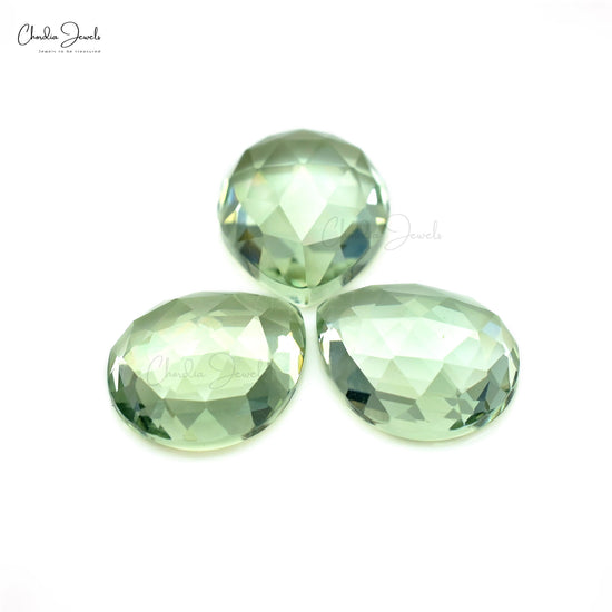 Pear Rose Cut Green Amethyst 12x10mm Loose Stones For Jewelry Making, 3 Piece