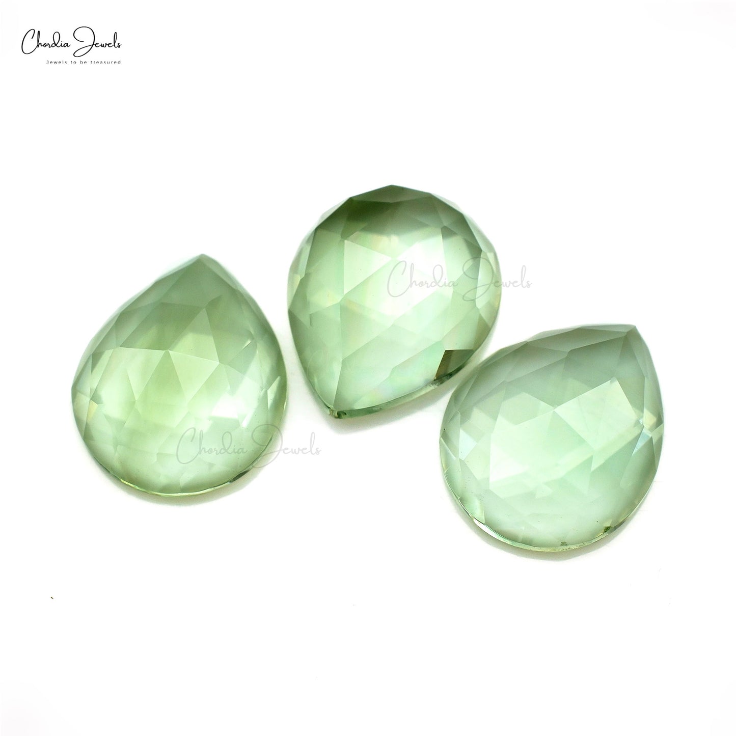 Pear Rose Cut Green Amethyst 12x10mm Loose Stones For Jewelry Making, 3 Piece