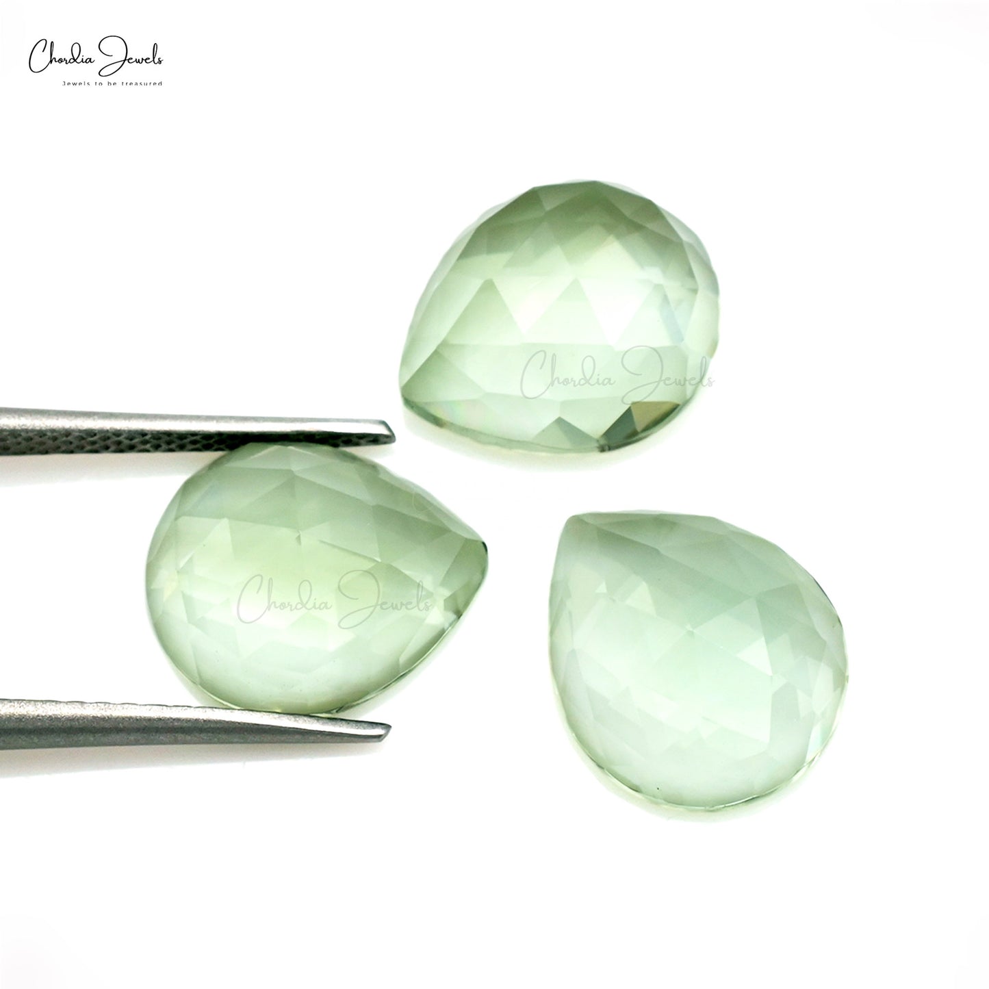 Pear Rose Cut Green Amethyst 12x10mm Loose Stones For Jewelry Making, 3 Piece